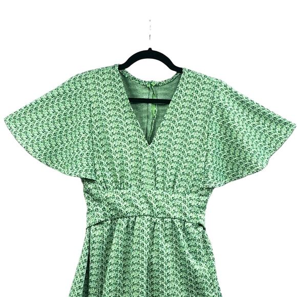 VTg 70s Maxi Dress Womens M Green Flutter Sleeve Mod Boho Prairie Cottagecore US - Picture 3 of 16